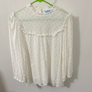 Elegant White and Gold Ruffled Women's Top